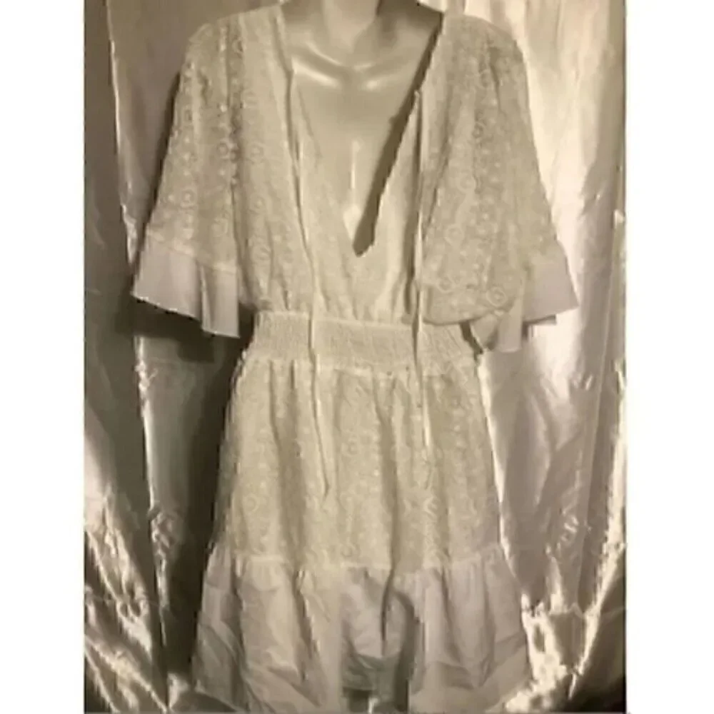 Casual Lace Patchwork Batwing Sleeve V Neck Fashion Summer Loose Dress L - Picture 8 of 8